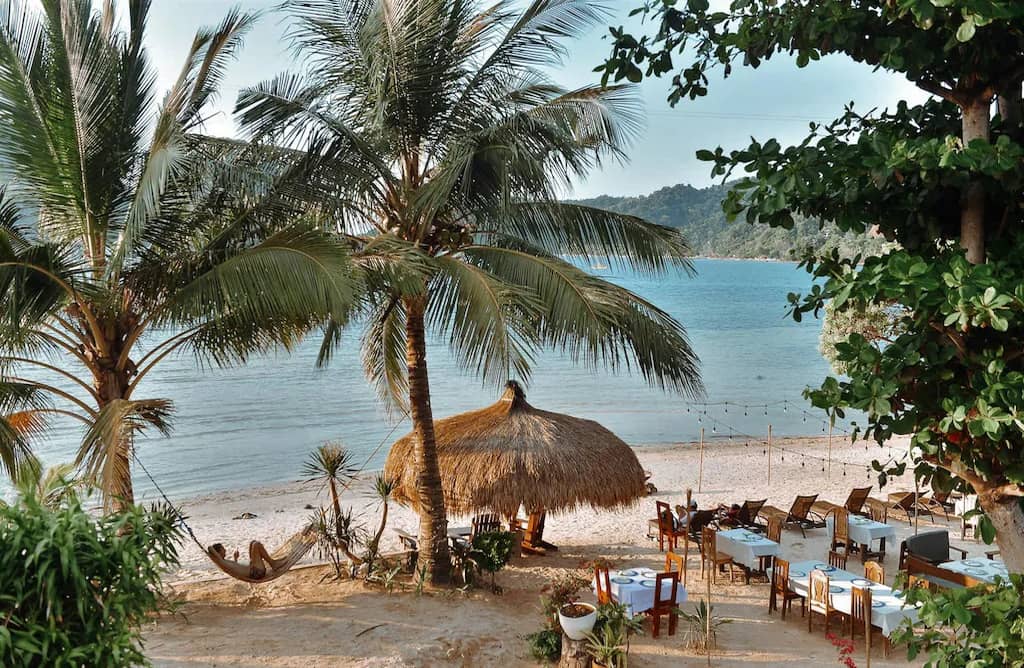 Las Cabanas beach panoramic sunset view Palawan Philippines