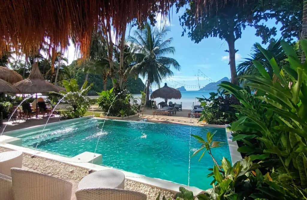 Las Cabanas Beach Resort beachfront view El Nido